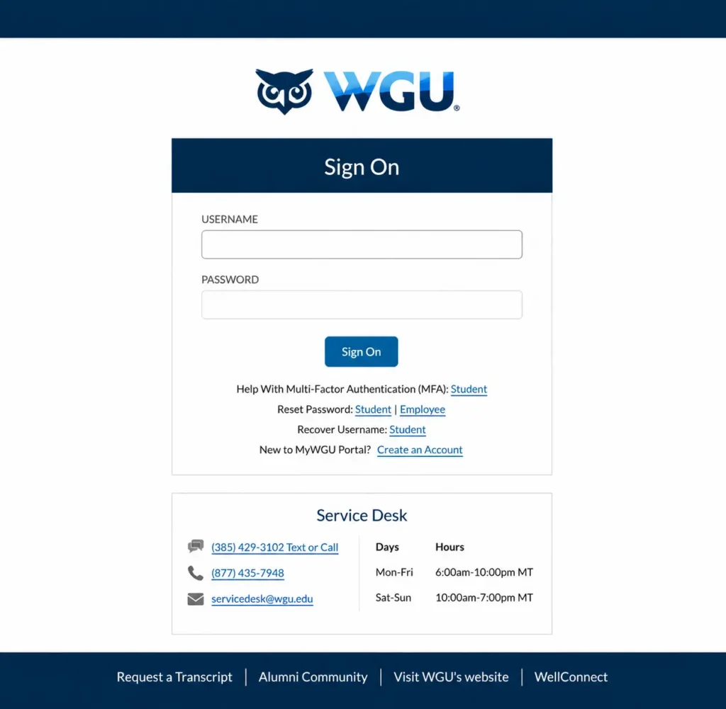 Step 1: Go to WGU Student Portal my.wgu.edu